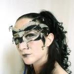 Black And Silver Jester Mask, Halloween, Handmade